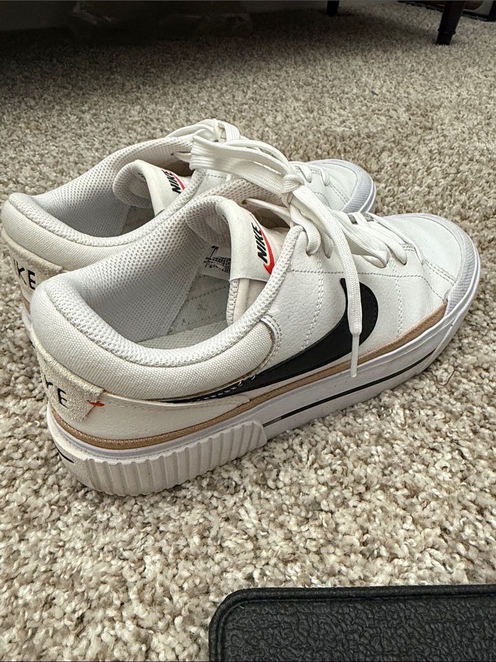 Nike court legacy White Low-Top Sneakers with Black Swoosh wand Tan Trim